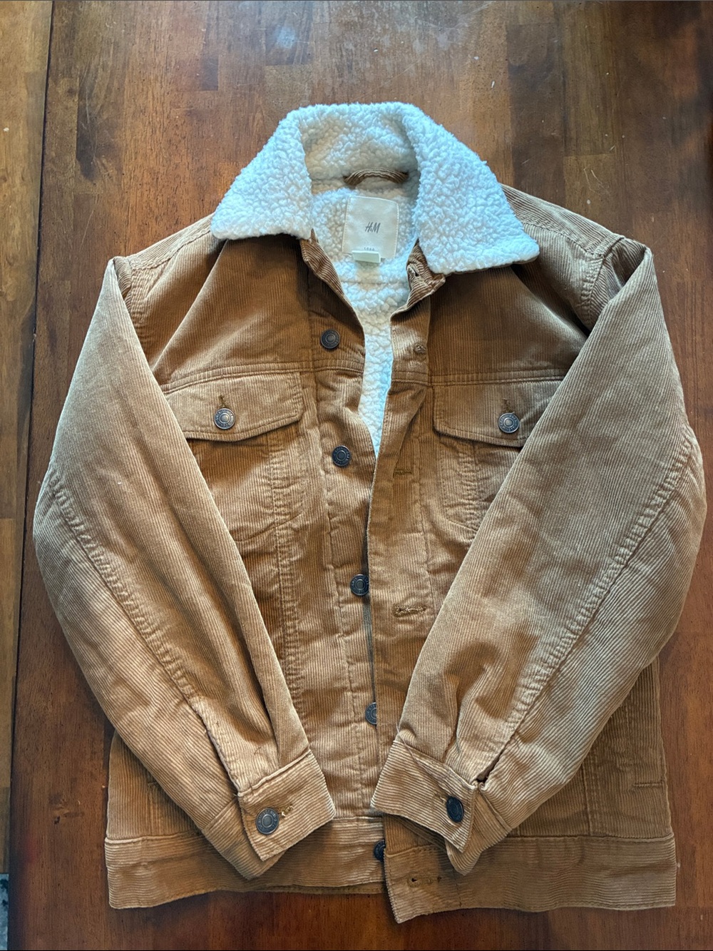 H&M Men's Tan Corduroy Jacket with White Sherpa Collar